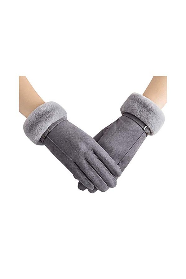RFEGEF Femme Gants dhiver,Gants À Écran Tactile Gris Faux Suede Plus Gants DÉpaississement en Velours Dames Doux Coupe-Vent