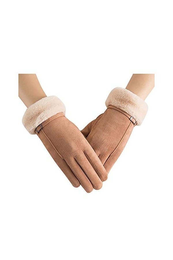 RFEGEF Femme Gants dhiver,Gants À Écran Tactile Marron Faux Suede Plus Gants Épaississants en Velours Dames Doux Coupe-Vent 
