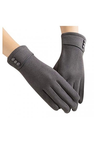RFEGEF Femme Gants dhiver,Gants À Écran Tactile Élégants Gris Faux Suède Boutons Épaissis Dames Doux Coupe-Vent Élégant Mouf