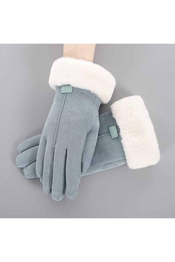 RFEGEF Femme Gants dhiver,Gants À Écran Tactile Cozy Bleu Clair Étiquette en Tissu Faux Suède Gants Dames Doux Coupe-Vent Él