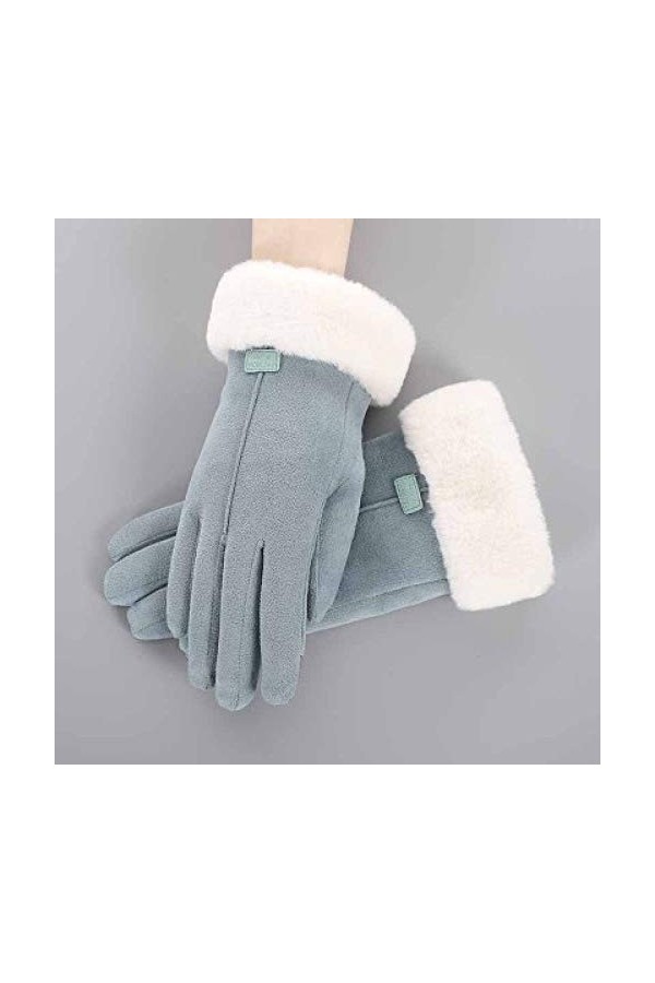 RFEGEF Femme Gants dhiver,Gants À Écran Tactile Cozy Bleu Clair Étiquette en Tissu Faux Suède Gants Dames Doux Coupe-Vent Él
