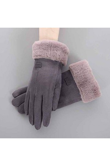 RFEGEF Femme Gants dhiver,Gants À Écran Tactile Cozy Gris Clair Étiquette en Tissu Faux Suède Gants Dames Doux Coupe-Vent Él