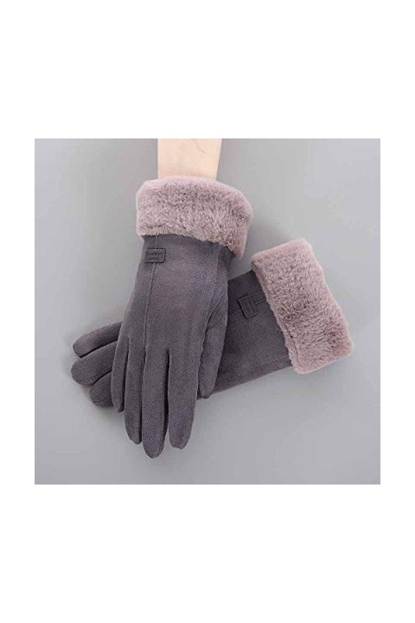 RFEGEF Femme Gants dhiver,Gants À Écran Tactile Cozy Gris Clair Étiquette en Tissu Faux Suède Gants Dames Doux Coupe-Vent Él