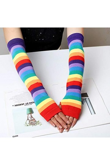 RFEGEF Femme Gants dhiver,Gants À Écran Tactile Longs Élastiques en Coton sans Doigts Gants De Hip-Hop Arc-en-Ciel Dames Dou