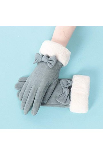RFEGEF Femme Gants dhiver,Gants À Écran Tactile Cozy Tissu en Faux Suède Bleu Clair Gants Bowknot Dames Doux Coupe-Vent Élég
