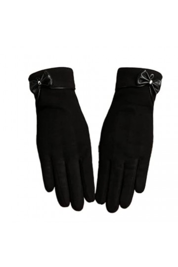 Gants Femme， Femme cachemire arc Plus velours doigt complet cyclisme chaud mitaines hiver femmes daim cuir écran tactile cond