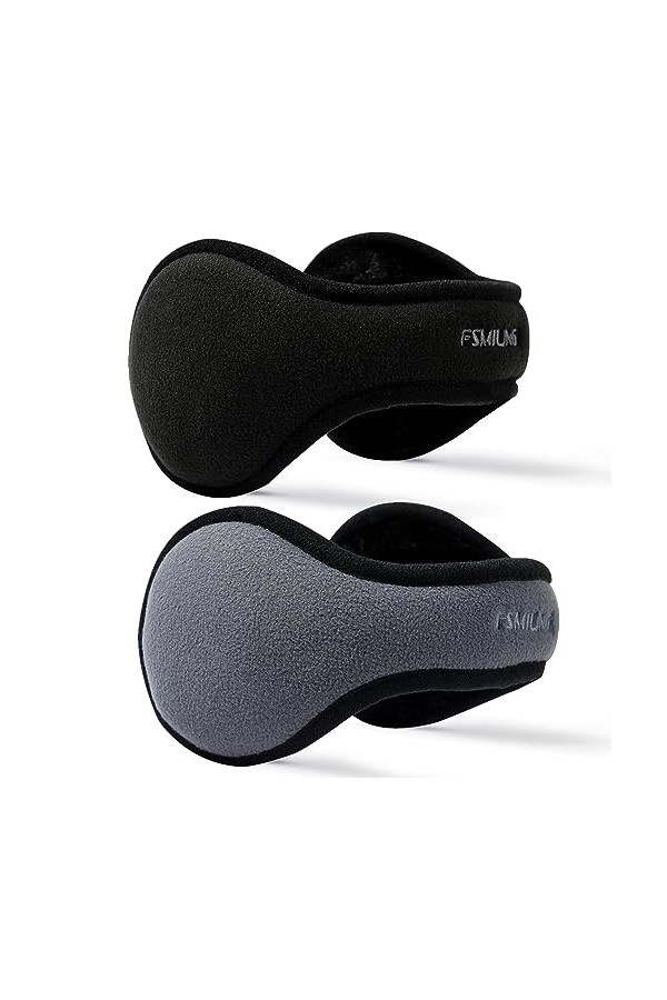 FSMILING 2 Paquets Cache-oreilles pour Hommes et Femmes Unisexe Lhiver Chaud Cache oreilles en Polaire Couvre-Oreilles gris 