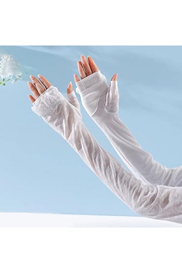 HJKOGH Été Longs Gants sans Doigts Femmes Protection Solaire Manches Gants Dame Mince Dentelle Maille Bras Manches crème Sola