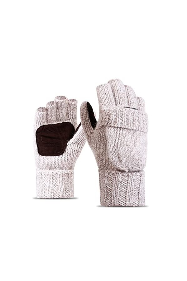 Liyinco Gants sans Doigts pour Femme, Gants en Tricot Demi-Doigt Unisexe Hiver Polaire rembourré épais Gants Chauds de Cyclis