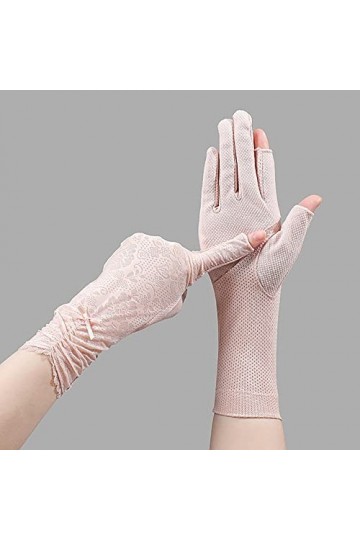 HJKOGH Glace Demi-Doigt Printemps été Mince Longue Dentelle équitation en Plein air Conduite Gants de Protection Solaire for 