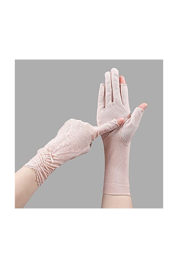 HJKOGH Glace Demi-Doigt Printemps été Mince Longue Dentelle équitation en Plein air Conduite Gants de Protection Solaire for 