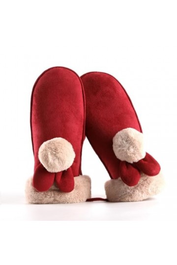 DAYKET Hiver Femmes Mitaines Mignonnes Dos Nu étudiant Cyclisme Velours épaissi Chaud Coton Gants Rouge 