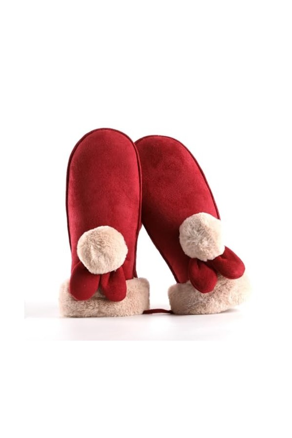 DAYKET Hiver Femmes Mitaines Mignonnes Dos Nu étudiant Cyclisme Velours épaissi Chaud Coton Gants Rouge 