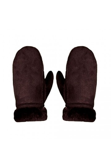 Meliya Gants thermiques dhiver en peau de mouton avec revers rabattable, marron foncé, taille unique
