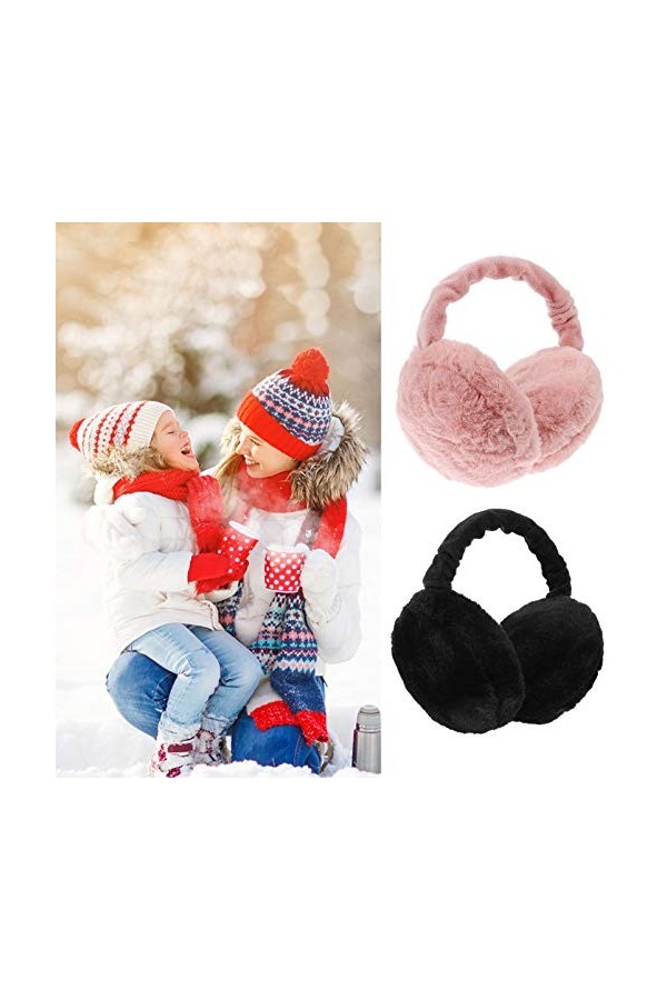FAVOMOTO Lot de 2 cache-oreilles chauds pour lhiver - Cache-oreilles en peluche pliable - Coupe-vent - Chauffe-oreilles dhi