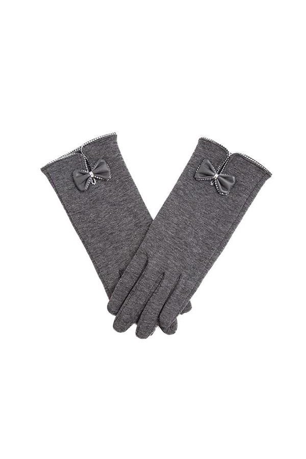Gants Femme， Mode élégant femmes écran tactile gants hiver dames dentelle chaud cachemire arc plein doigt mitaines poignet Gu