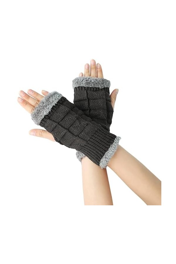 Gants Femme， Polaire épaississant hiver étudiants écrire garder au chaud coréen tricot dame Fingerless Protection main cheveu