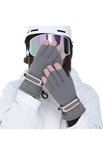 BUIDI Gants de Neige à écran Tactile imperméables pour Femmes, Broderie Florale, Mitaines Chaudes Thermiques, Mitaines de Ski