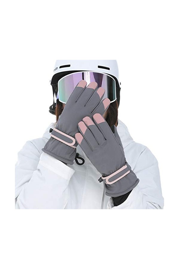 BUIDI Gants de Neige à écran Tactile imperméables pour Femmes, Broderie Florale, Mitaines Chaudes Thermiques, Mitaines de Ski