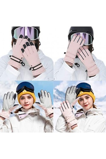 BUIDI Gants de Neige à écran Tactile imperméables pour Femmes, Broderie Florale, Mitaines Chaudes Thermiques, Mitaines de Ski