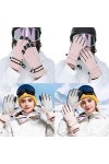 BUIDI Gants de Neige à écran Tactile imperméables pour Femmes, Broderie Florale, Mitaines Chaudes Thermiques, Mitaines de Ski