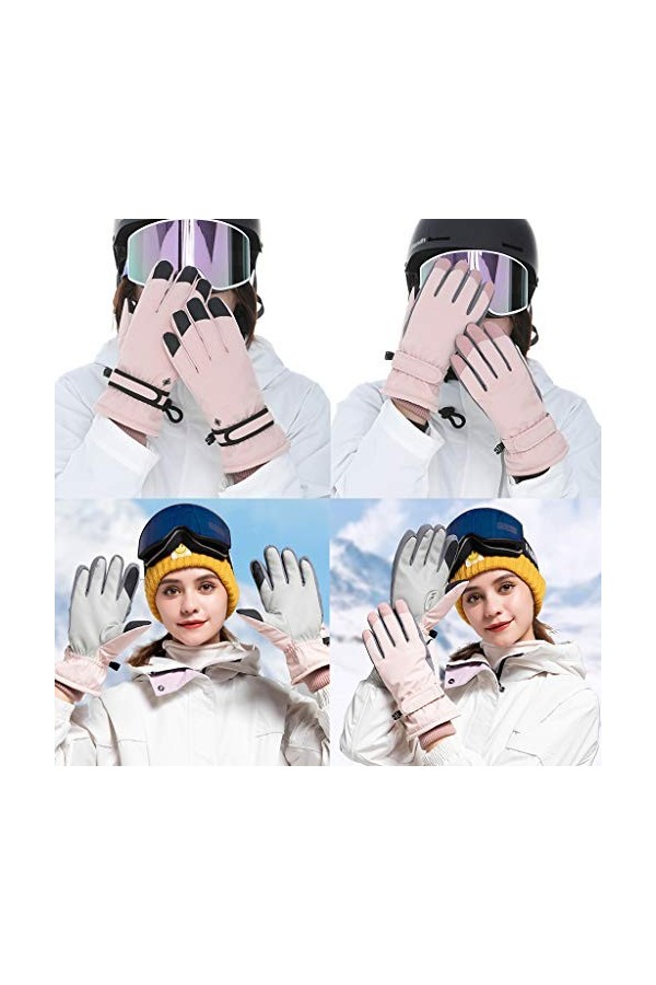 BUIDI Gants de Neige à écran Tactile imperméables pour Femmes, Broderie Florale, Mitaines Chaudes Thermiques, Mitaines de Ski