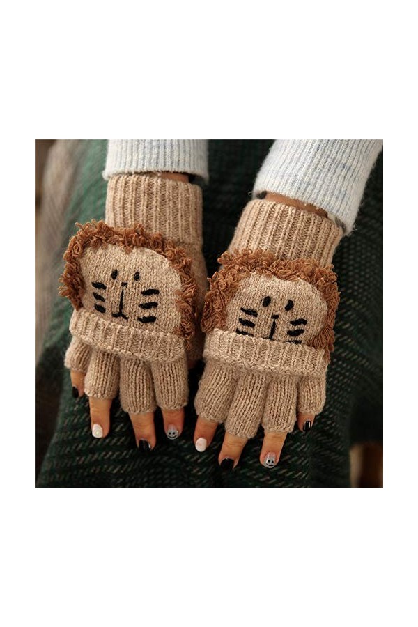 IFEVER Mitaines convertibles en laine mélangée avec moufles pour femme - Marron - Taille unique