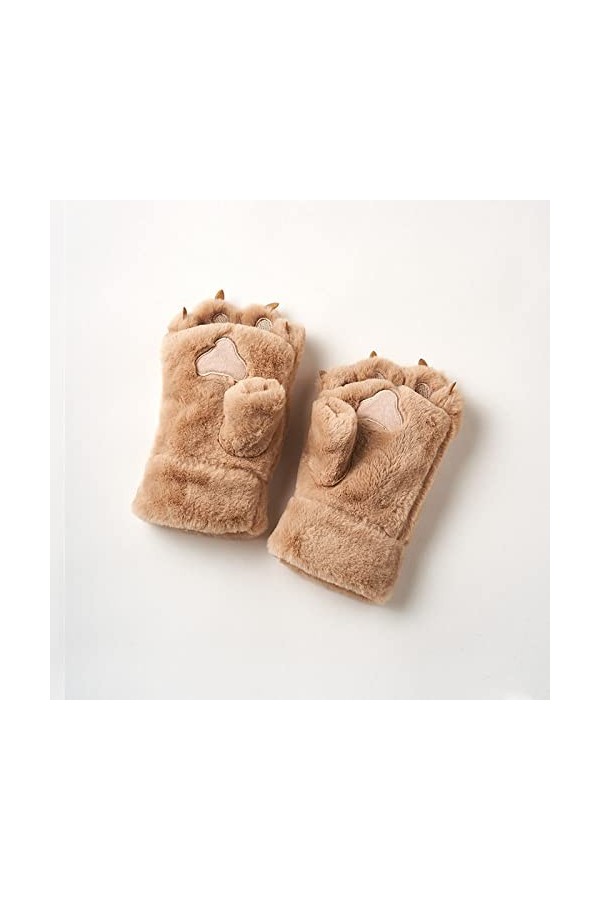 Liyinco Gants en Peluche Demi-Doigt pour Femme, Hiver Mignon Patte dours Plus Gants sans Doigts en Polaire Gants sans Doigts