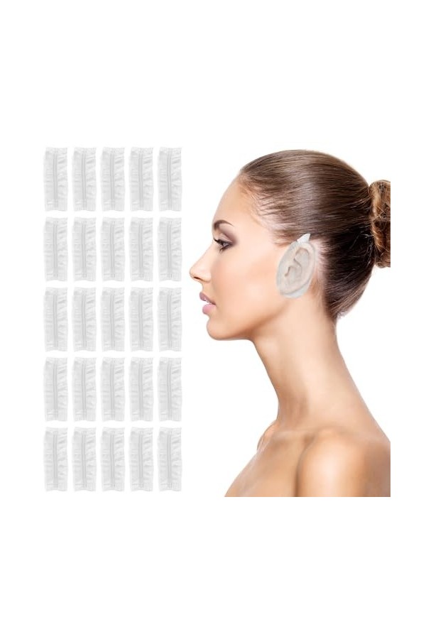 Bremorou Lot de 100 cache-oreilles transparents pour protéger les oreilles de leau, Transparent, 5.1 × 0.78 inches