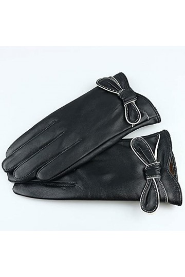 ALYHYB Gants en Cuir pour Femmes, Conduite en Plein air Mitaines Chaudes et Douces Bowknot Texting Écran Tactile Gant Épaissi