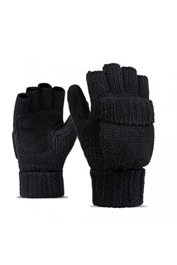 Gant Femme Gants DHiver Chauds À Rabat Demi-Doigt Pour Hommes Et Femmes Gants Tricotés Coupe-Vent Extérieurs Noirs