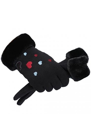 Gants en Daim Gants Multicolores Hiver Femme Hiver Chaleur Plus Velours Épais Daim Écran Tactile Noir