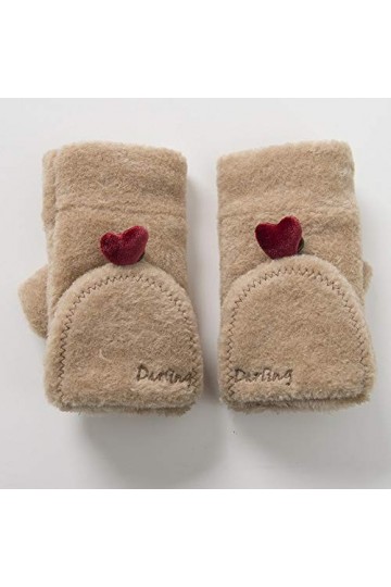 Gants sans Doigts pour Femmes,1 Paire Amour Épais Demi-Doigt Gants Femmes Mitaines sans Doigts Gants Convertibles dhiver ave