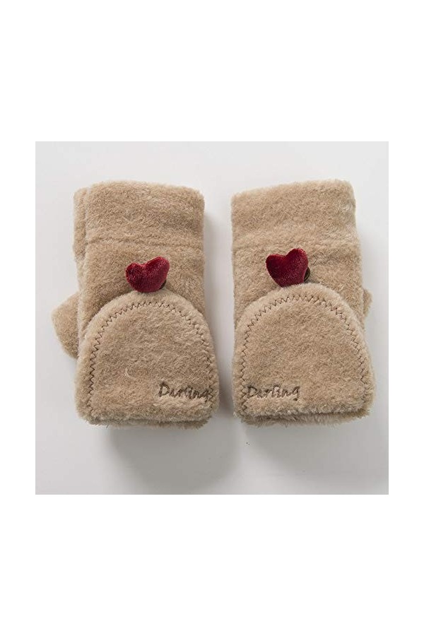 Gants sans Doigts pour Femmes,1 Paire Amour Épais Demi-Doigt Gants Femmes Mitaines sans Doigts Gants Convertibles dhiver ave