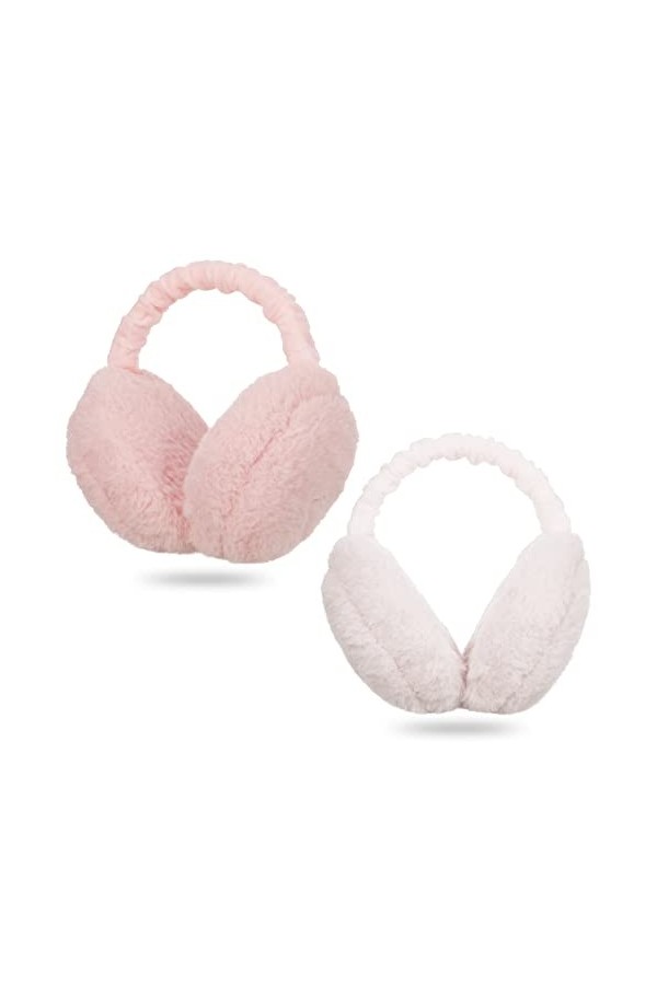 Draftor Lot de 2 cache-oreilles dhiver réglables en fausse fourrure pour femme, chaud et coupe-vent, en peluche, pliable, po
