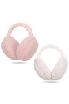 Draftor Lot de 2 cache-oreilles dhiver réglables en fausse fourrure pour femme, chaud et coupe-vent, en peluche, pliable, po