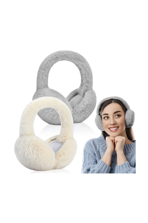 Lot de 2 cache-oreilles en polaire épaisse - Cache-oreilles unisexes pliables - Lavables - Doux pour la peau - Pour le ski et