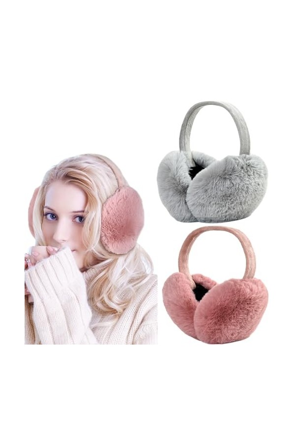 Dwenarry 2Pcs Cache oreilles pour lhiver Femmes, Cache Oreilles Pliables Doux Chauds et Mignons pour lExtérieur Cache-oreil