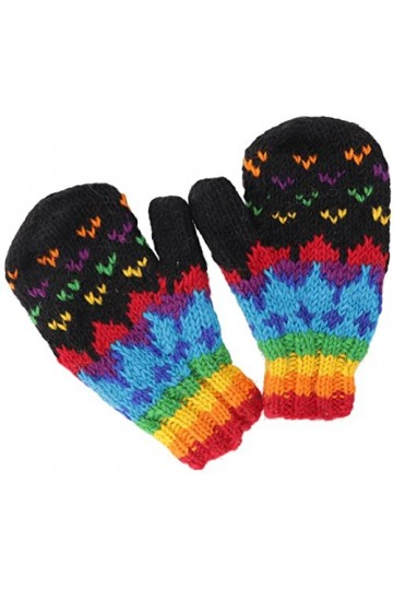 GURU SHOP Gants en laine, moufles tricotés à la main du Népal – Noir/multicolore, Homme/femme, Taille : taille unique, gants 