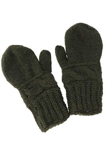 GURU SHOP Gants en laine, moufles tricotés à la main au Népal, Homme/femme, Bleu, Taille unique, vert olive, taille unique