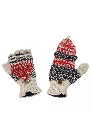 Freak Scene Gants à demi-doigts - Moufles - Gants tricotés - Laine - noir-rouge