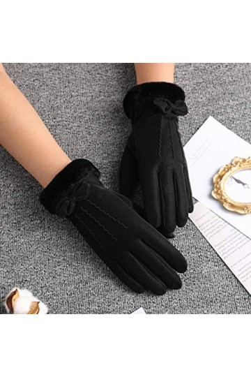 RFEGEF Femme Gants dhiver,Gants À Écran Tactile Gants Imperméables en Velours À Nœud Noir Dames Doux Coupe-Vent Élégant Mouf