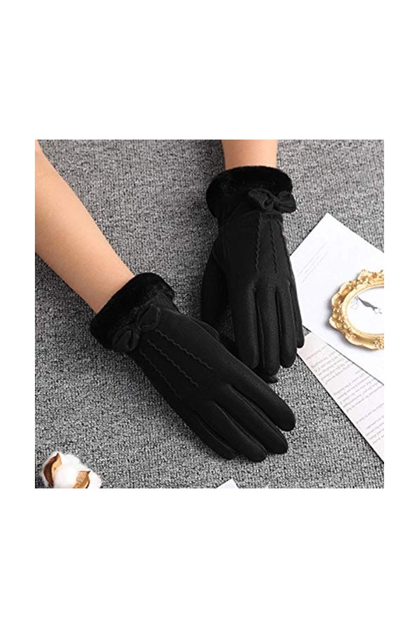 RFEGEF Femme Gants dhiver,Gants À Écran Tactile Gants Imperméables en Velours À Nœud Noir Dames Doux Coupe-Vent Élégant Mouf