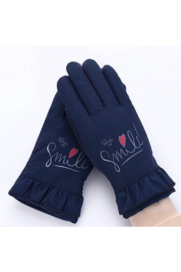 RFEGEF Femme Gants dhiver,Gants À Écran Tactile Lettres De Mode Bleu Marine Épaississent Gants DÉquitation Dames Doux Coupe