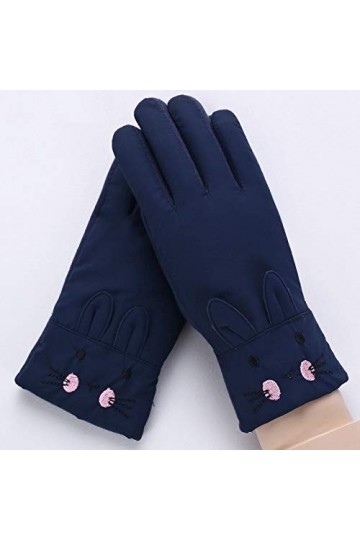RFEGEF Femme Gants dhiver,Gants À Écran Tactile Broderie De Lapin Bleu Marine Épaissir Gants DÉquitation Dames Doux Coupe-V