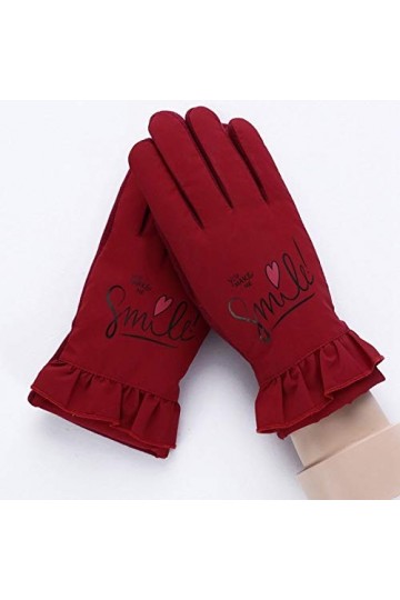 RFEGEF Femme Gants dhiver,Gants À Écran Tactile Lettres De Mode Rouge Vin Épaississent Gants DÉquitation Dames Doux Coupe-V