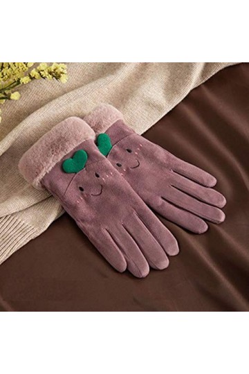 RFEGEF Femme Gants dhiver,Gants À Écran Tactile Pâte De Haricots Gants De Broderie en Faux Suède Dames Doux Coupe-Vent Éléga