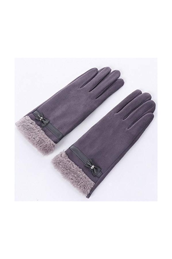 Femme Gants DHiver,Gants DÉcran Tactile Gris Faux Suede Bouche En Peluche Gants De Poignet Bowknot Dames Doux Coupe-Vent Él