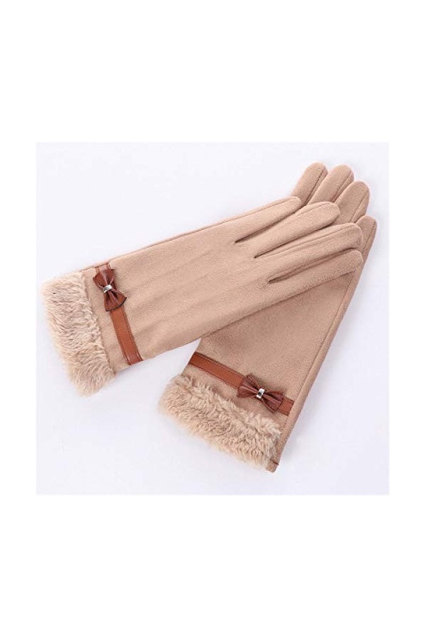 RFEGEF Femme Gants dhiver,Gants À Écran Tactile Kaki Faux Suede Bouche en Peluche Gants De Poignet Bowknot Dames Doux Coupe-