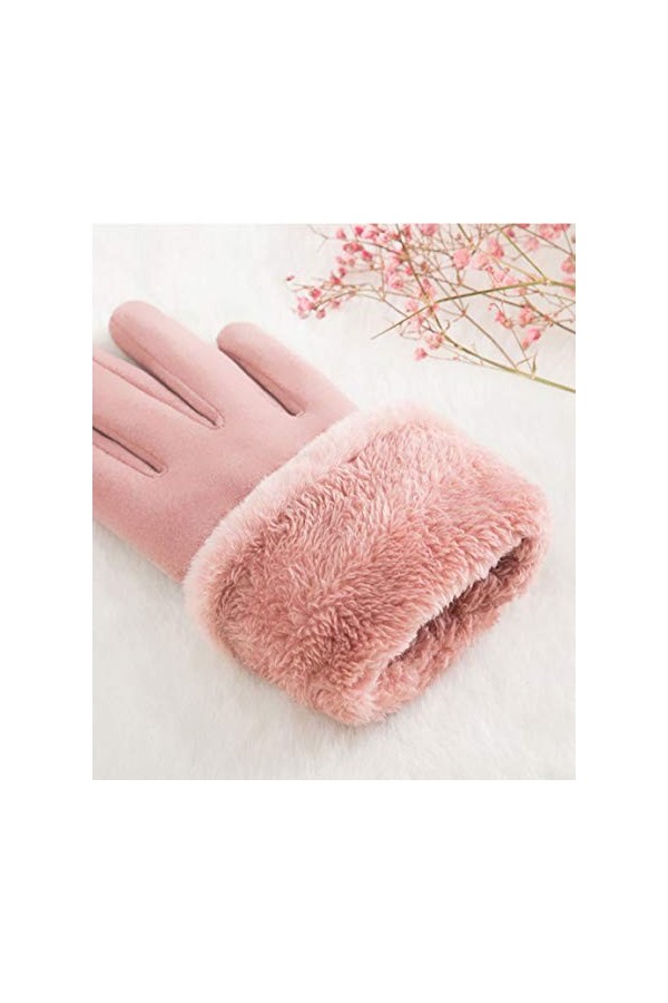 RFEGEF Femme Gants dhiver,Gants À Écran Tactile Gants À Boucle en Faux Daim Rose pour Dames Doux Coupe-Vent Élégant Moufles 